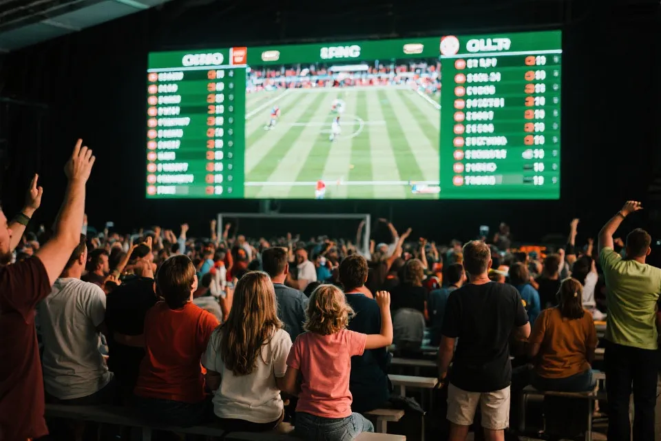 球迷观看比赛与比分追踪示意图